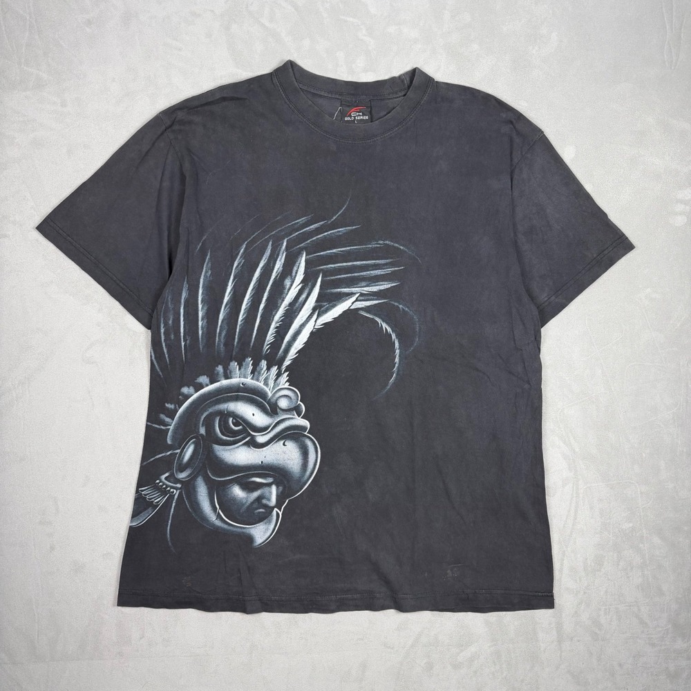 Y2K Mens CH Gold Series Aztec Warrior Graphic Streetwear Tee Large